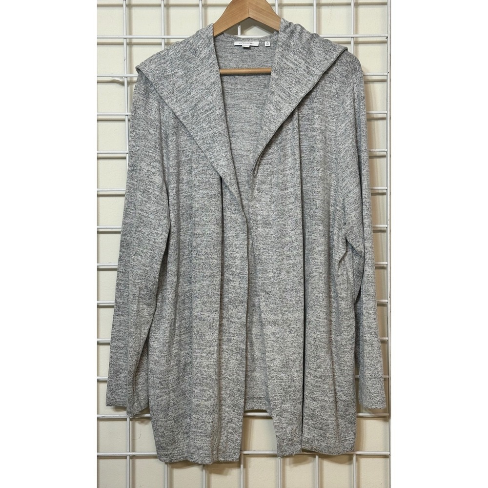 Chico's Grey Heathered Open Front Hooded Cardigan Sweater size 4(U.S. 20) EUC‎